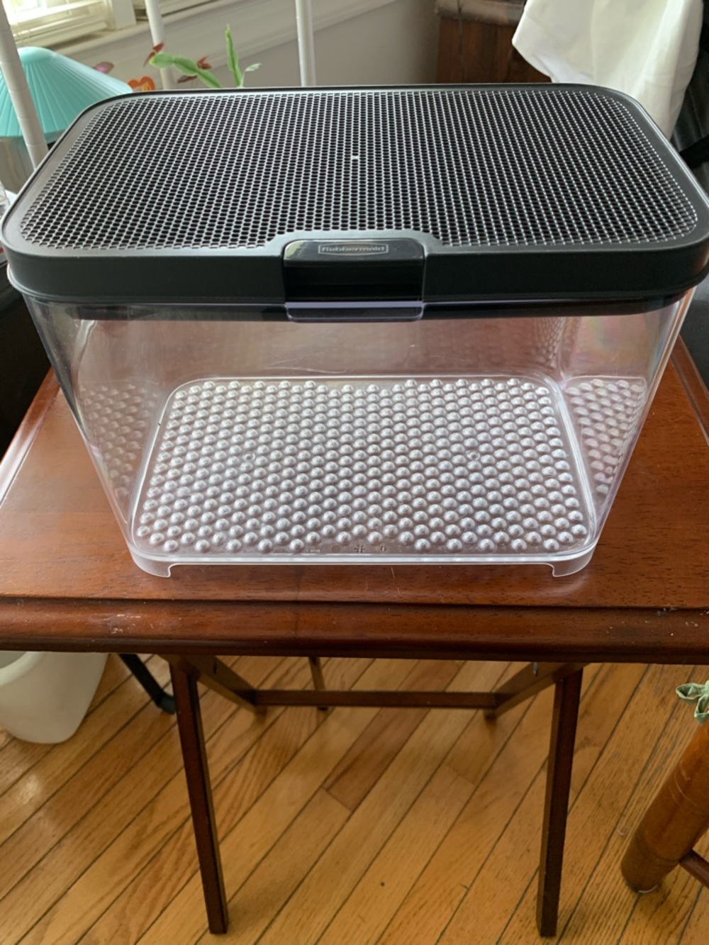 Rubbermaid Clear Plastic Storage Bin with Black Vent Lid
